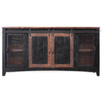 Meuble TV 68 po en bois massif noir avec rangement fermé et finition vieillie
