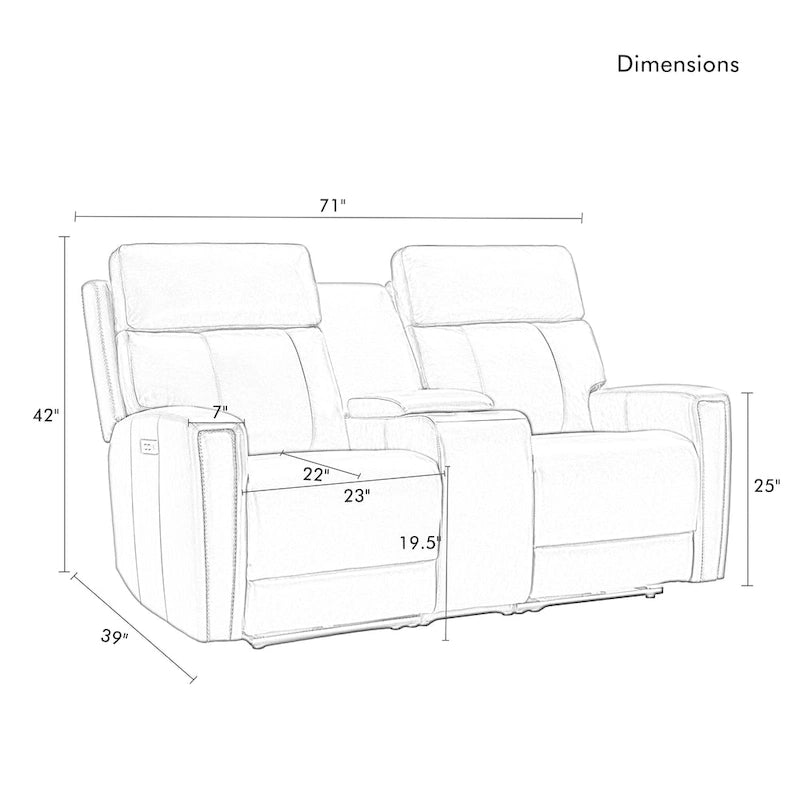 Canapé inclinable électrique biplace 71.5 en cuir zéro gravité avec appuie-tête motorisé, ports USB et USB-C