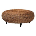 Table basse en jonc de mer tressé Riau avec pieds en bois - Table de salon ronde en osier naturel