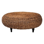 Table basse en jonc de mer tressé Riau avec pieds en bois - Table de salon ronde en osier naturel