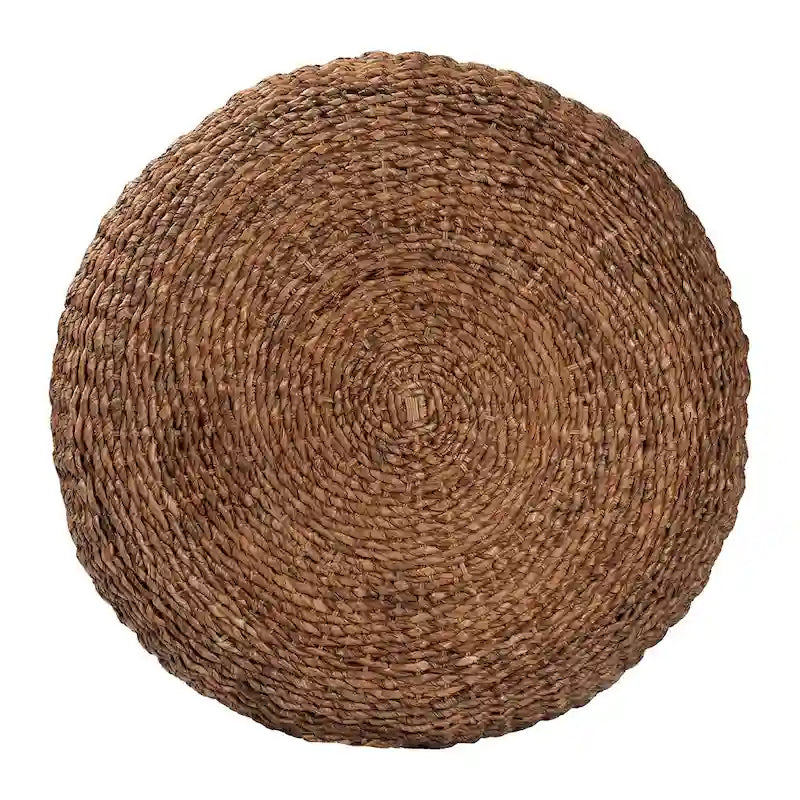 Table basse en jonc de mer tressé Riau avec pieds en bois - Table de salon ronde en osier naturel