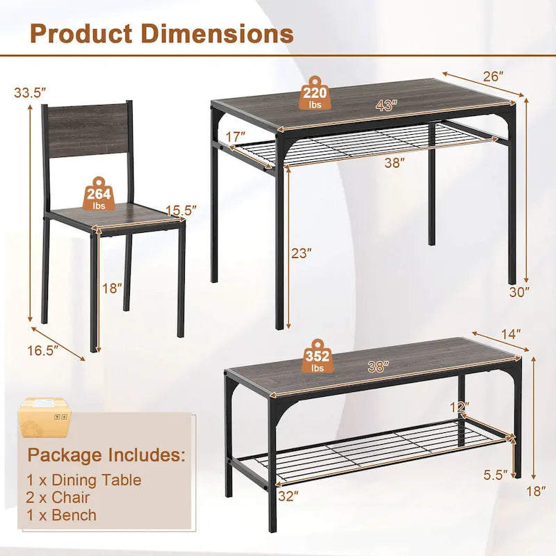 Table de salle à manger pour 4 personnes Table rectangulaire avec chaises