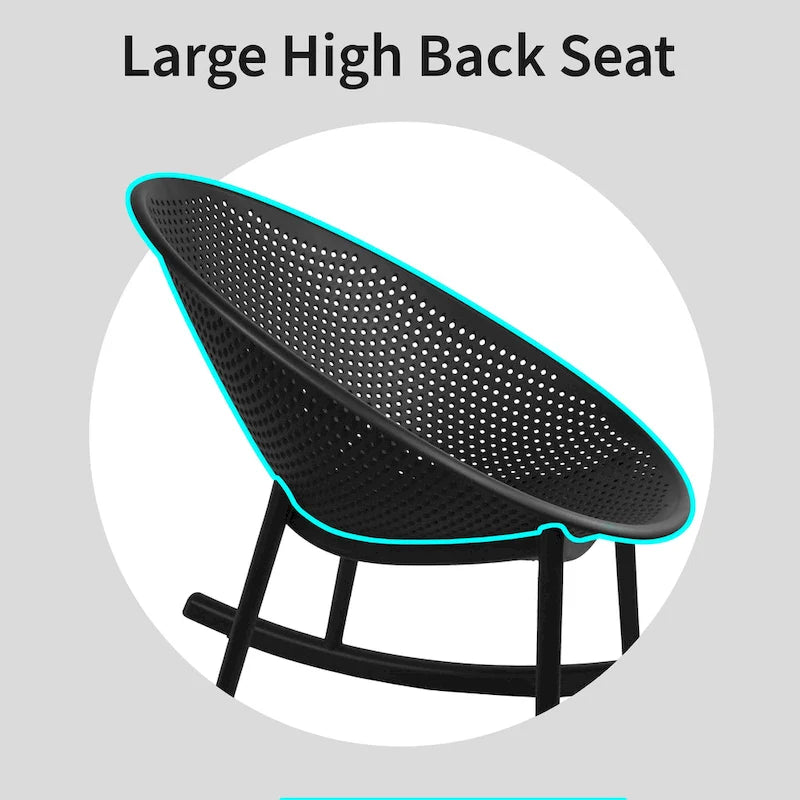 Fauteuil à bascule moderne du milieu du siècle en plastique, pieds en plastique avec siège perforé en forme d'œuf respirant pour usage intérieur/extérieur