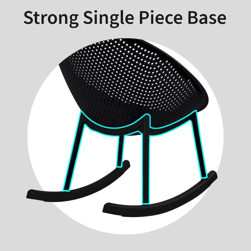 Fauteuil à bascule moderne du milieu du siècle en plastique, pieds en plastique avec siège perforé en forme d'œuf respirant pour usage intérieur/extérieur