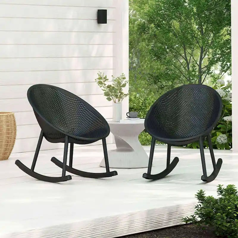 Fauteuil à bascule moderne du milieu du siècle en plastique, pieds en plastique avec siège perforé en forme d'œuf respirant pour usage intérieur/extérieur