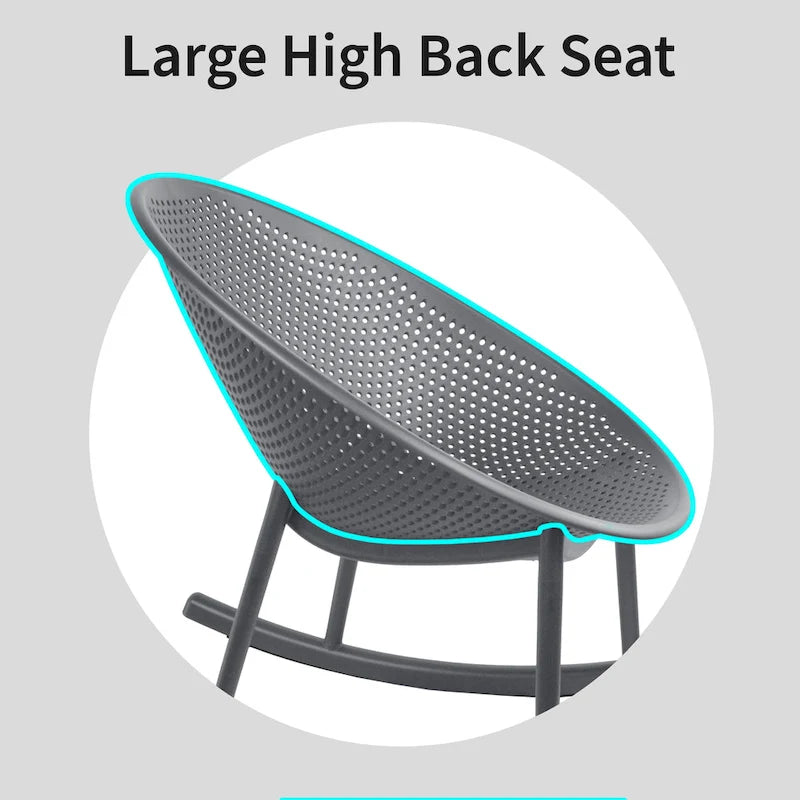 Fauteuil à bascule moderne du milieu du siècle en plastique, pieds en plastique avec siège perforé en forme d'œuf respirant pour usage intérieur/extérieur