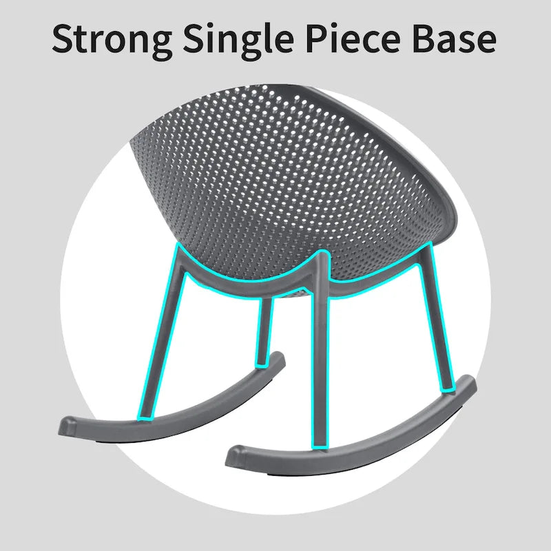 Fauteuil à bascule moderne du milieu du siècle en plastique, pieds en plastique avec siège perforé en forme d'œuf respirant pour usage intérieur/extérieur