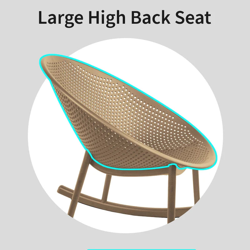 Fauteuil à bascule moderne du milieu du siècle en plastique, pieds en plastique avec siège perforé en forme d'œuf respirant pour usage intérieur/extérieur