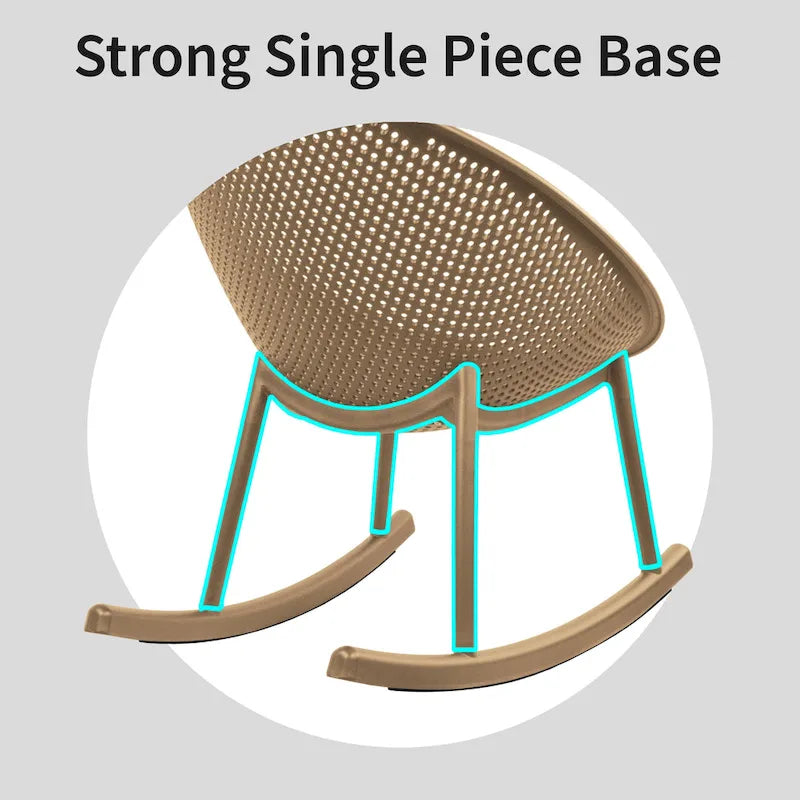 Fauteuil à bascule moderne du milieu du siècle en plastique, pieds en plastique avec siège perforé en forme d'œuf respirant pour usage intérieur/extérieur