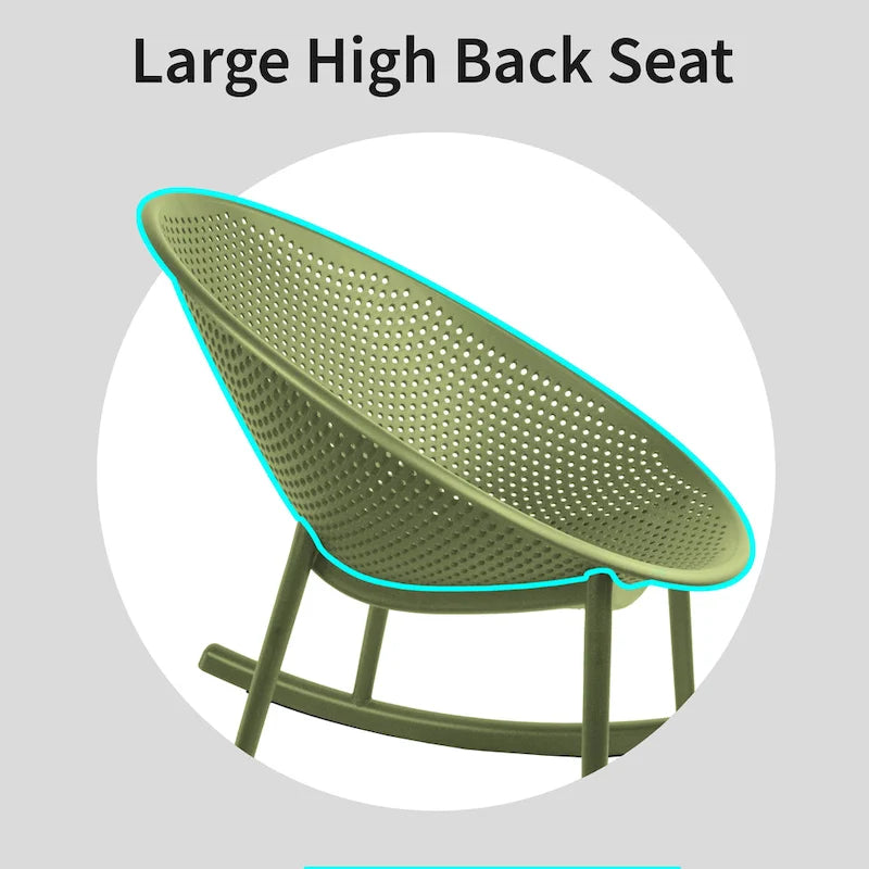 Fauteuil à bascule moderne du milieu du siècle en plastique, pieds en plastique avec siège perforé en forme d'œuf respirant pour usage intérieur/extérieur