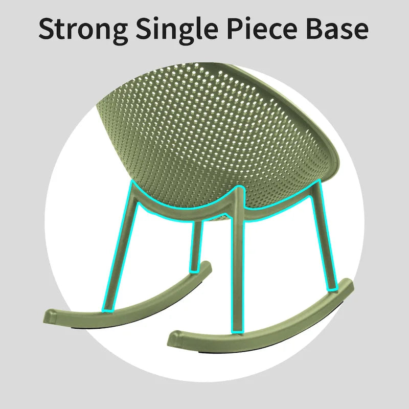 Fauteuil à bascule moderne du milieu du siècle en plastique, pieds en plastique avec siège perforé en forme d'œuf respirant pour usage intérieur/extérieur