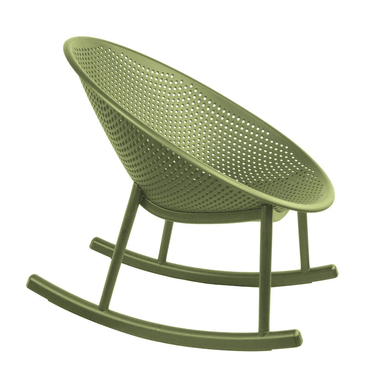 Fauteuil à bascule moderne du milieu du siècle en plastique, pieds en plastique avec siège perforé en forme d'œuf respirant pour usage intérieur/extérieur