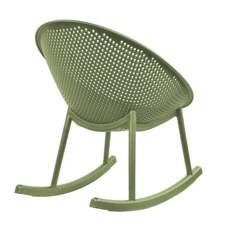 Fauteuil à bascule moderne du milieu du siècle en plastique, pieds en plastique avec siège perforé en forme d'œuf respirant pour usage intérieur/extérieur