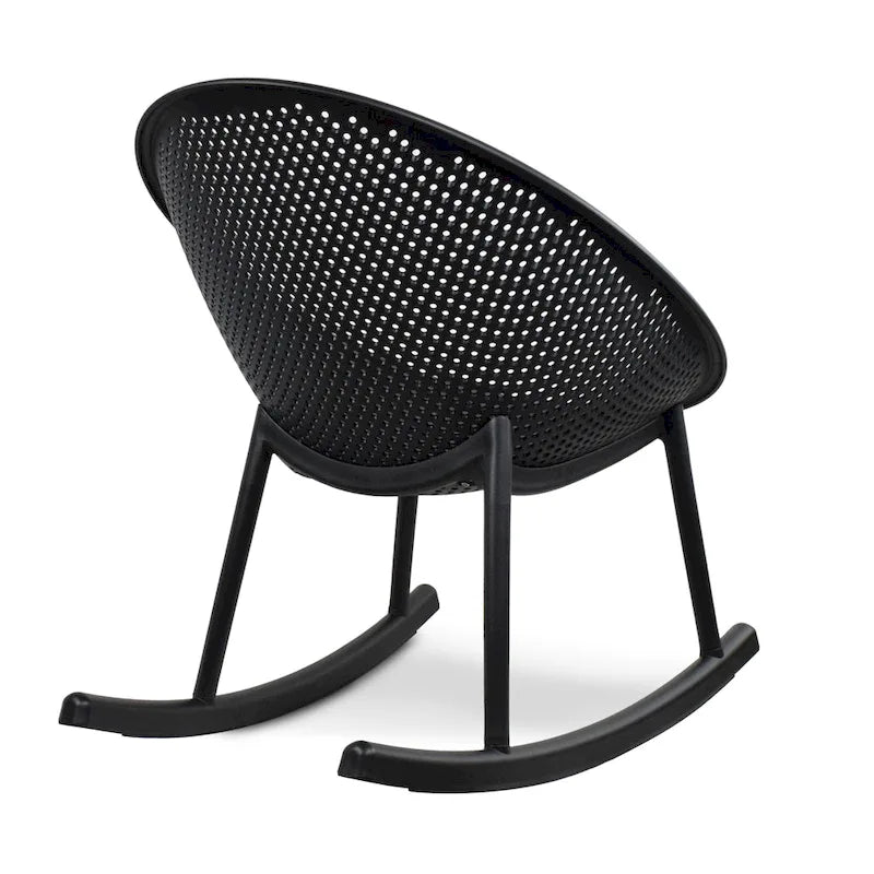 Fauteuil à bascule moderne du milieu du siècle en plastique, pieds en plastique avec siège perforé en forme d'œuf respirant pour usage intérieur/extérieur