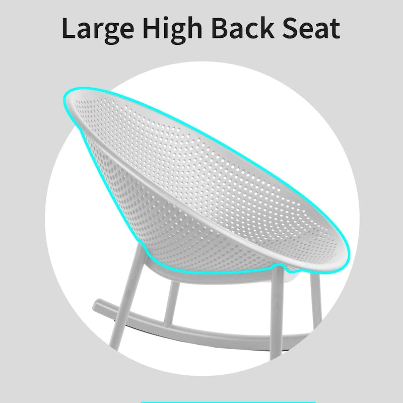 Fauteuil à bascule moderne du milieu du siècle en plastique, pieds en plastique avec siège perforé en forme d'œuf respirant pour usage intérieur/extérieur