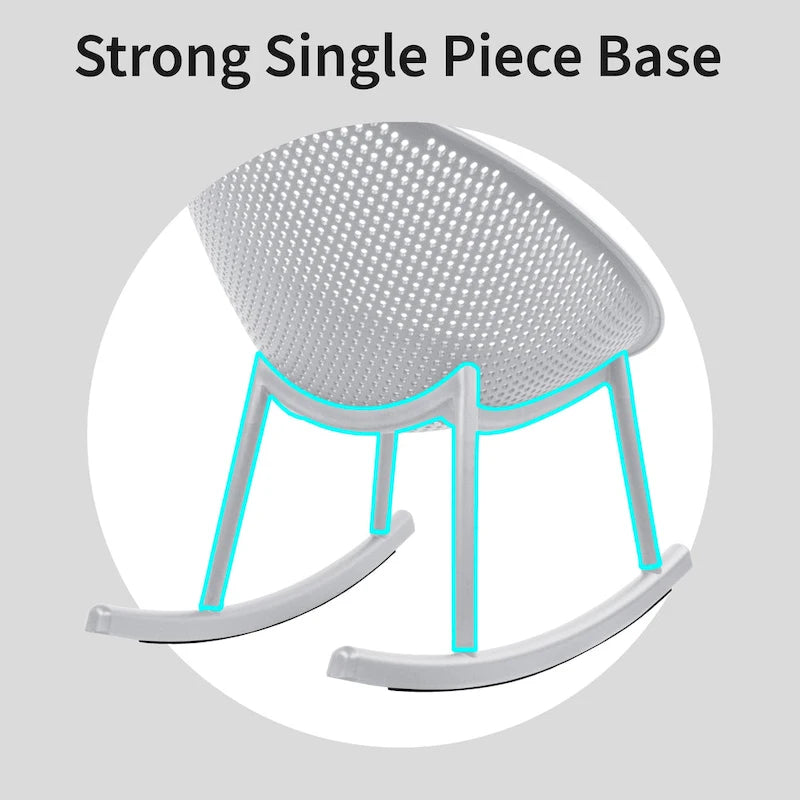 Fauteuil à bascule moderne du milieu du siècle en plastique, pieds en plastique avec siège perforé en forme d'œuf respirant pour usage intérieur/extérieur