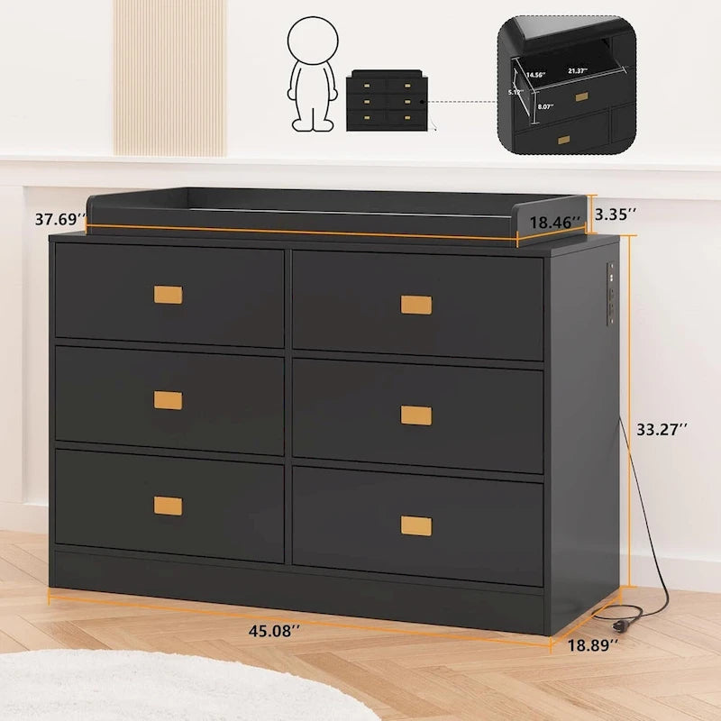 Commode de chambre à 6 tiroirs avec table à langer