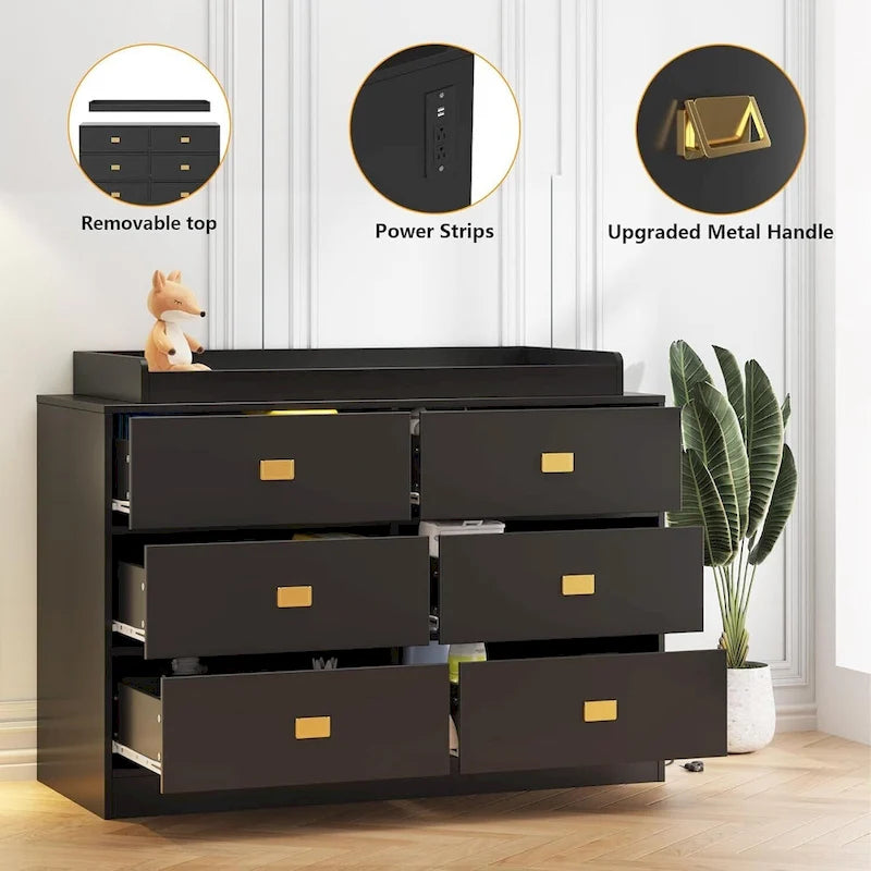 Commode de chambre à 6 tiroirs avec table à langer