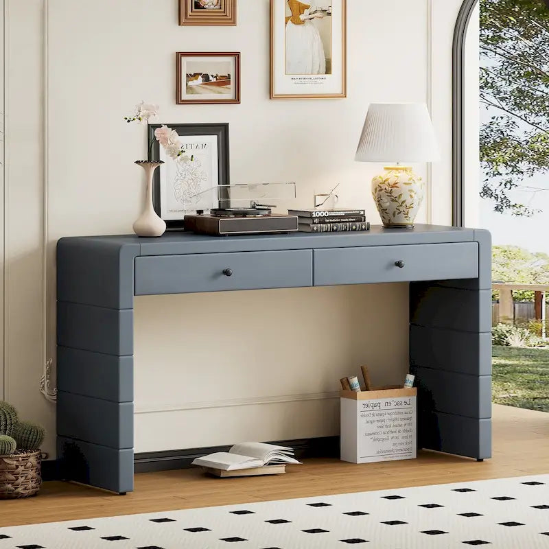Console d'entrée incurvée en bois avec rangement, 2 tiroirs, rustique