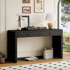 Curved Wooden Entryway Console Table with Storage, 2 Drawers, Rustic