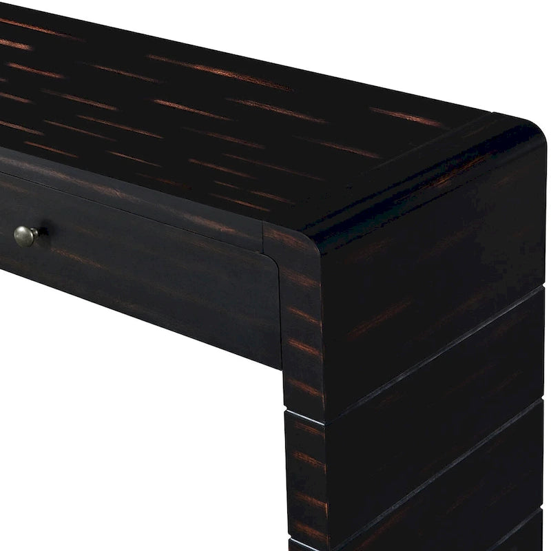 Console d'entrée incurvée en bois avec rangement, 2 tiroirs, rustique