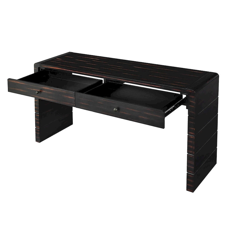 Console d'entrée incurvée en bois avec rangement, 2 tiroirs, rustique