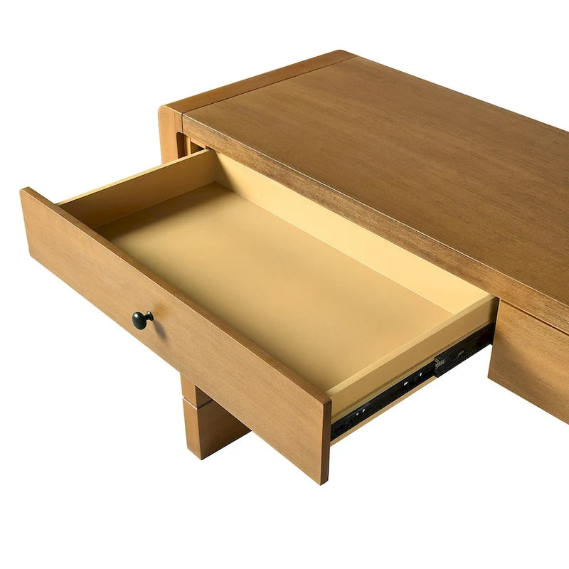 Console d'entrée incurvée en bois avec rangement, 2 tiroirs, rustique
