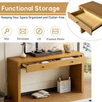 Console d'entrée incurvée en bois avec rangement, 2 tiroirs, rustique