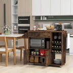 Chariot d'îlot de cuisine avec plateau rabattable et prise de courant, étagère pour micro-ondes