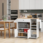 Chariot d'îlot de cuisine avec plateau rabattable et prise de courant, étagère pour micro-ondes