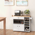 Chariot d'îlot de cuisine avec plateau rabattable et prise de courant, étagère pour micro-ondes