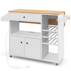 Chariot d'îlot de cuisine avec plateau rabattable et prise de courant, étagère pour micro-ondes