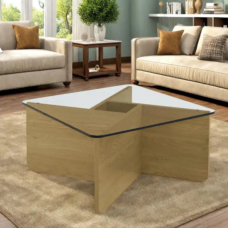Table basse moderne 31,5 MDF - Plateau en verre trempé et base en MDF pour usage intérieur/extérieur
