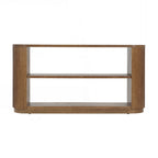Console polyvalente mince avec étagère ouverte et grain de bois élégant pour le salon