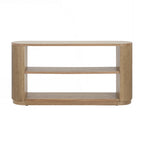 Console polyvalente mince avec étagère ouverte et grain de bois élégant pour le salon