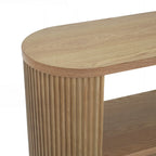 Console polyvalente mince avec étagère ouverte et grain de bois élégant pour le salon