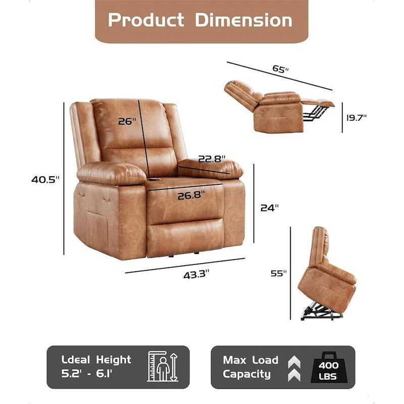 Fauteuil inclinable releveur en cuir avec chauffage et massage