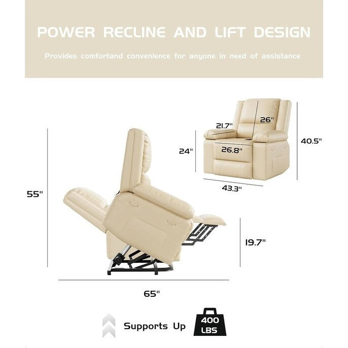Fauteuil inclinable releveur en cuir avec chauffage et massage