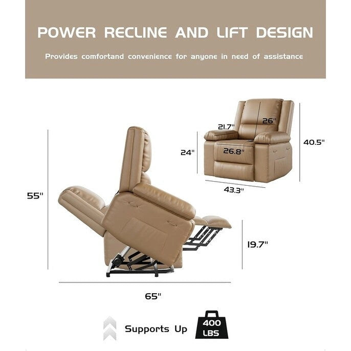 Fauteuil inclinable releveur en cuir avec chauffage et massage