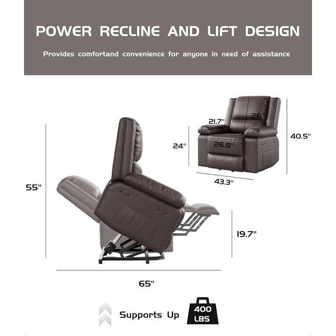 Fauteuil inclinable releveur en cuir avec chauffage et massage