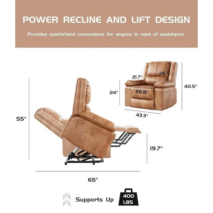 Fauteuil inclinable releveur en cuir avec chauffage et massage