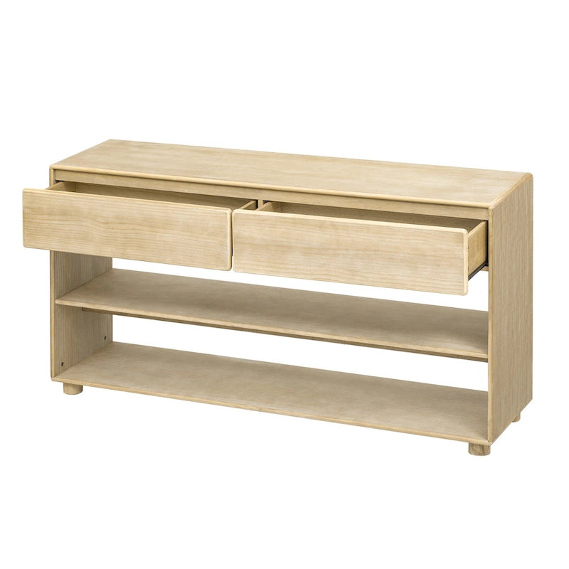 Table console 48" en bois massif avec 2 tiroirs et 2 étagères, pieds en bois massif et pieds réglables