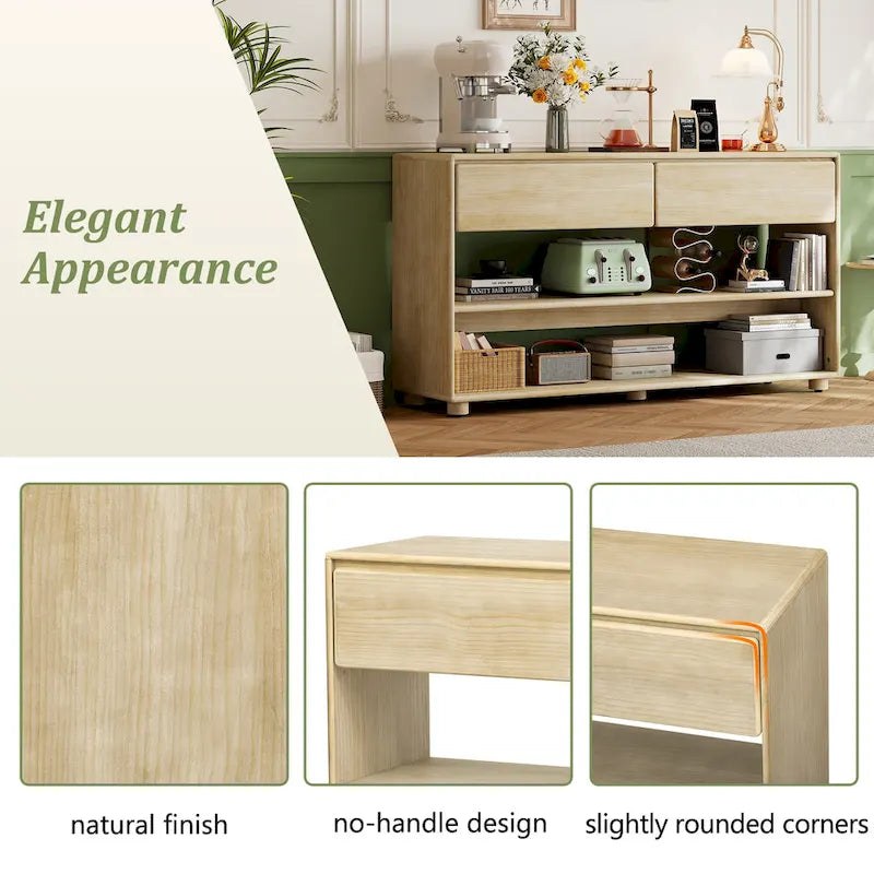 Table console 48" en bois massif avec 2 tiroirs et 2 étagères, pieds en bois massif et pieds réglables