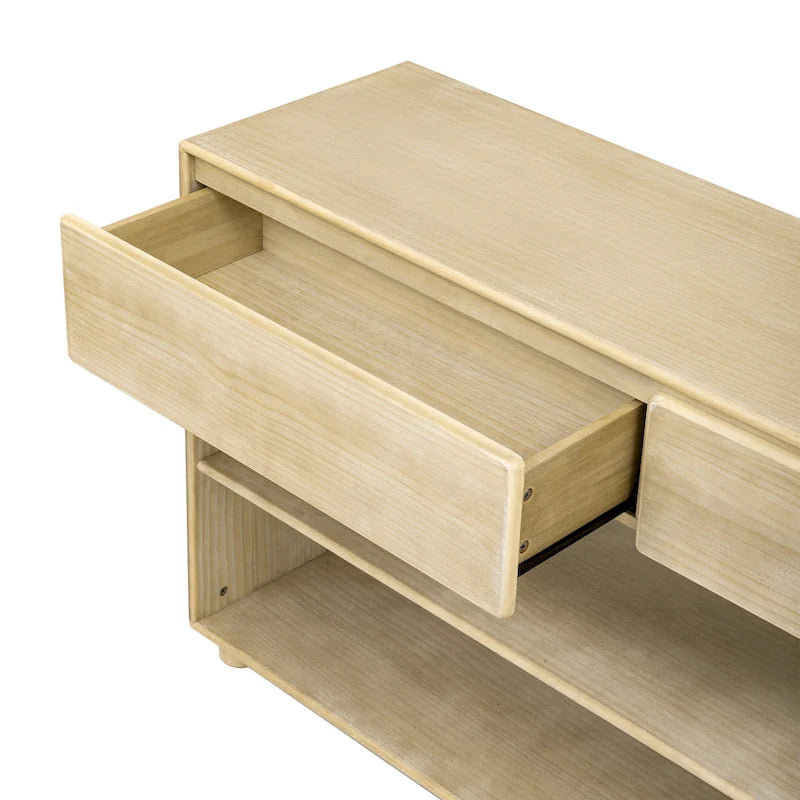 Table console 48" en bois massif avec 2 tiroirs et 2 étagères, pieds en bois massif et pieds réglables