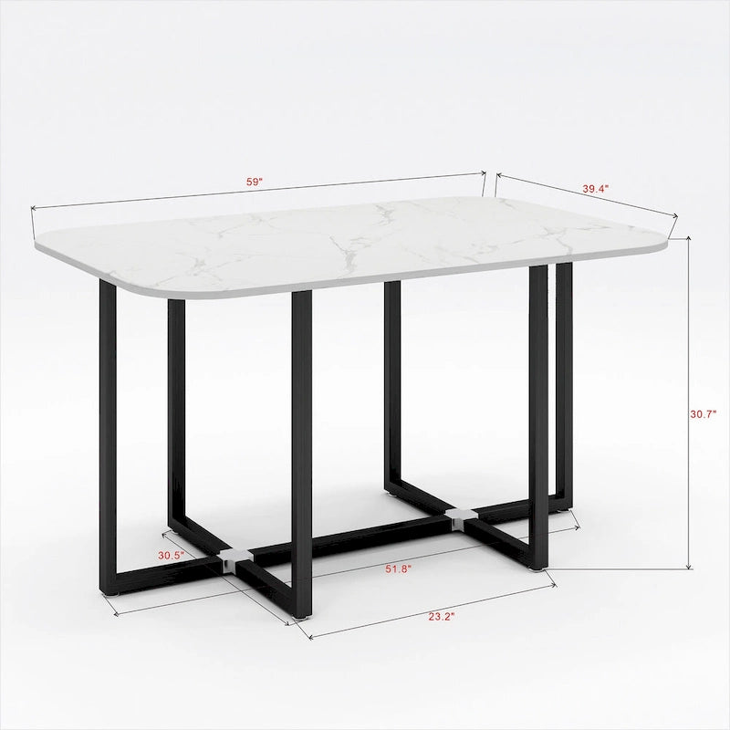 Salle à manger moderne avec table rectangulaire en marbre et 6 chaises rembourrées