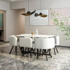 Salle à manger moderne avec table rectangulaire en marbre et 6 chaises rembourrées