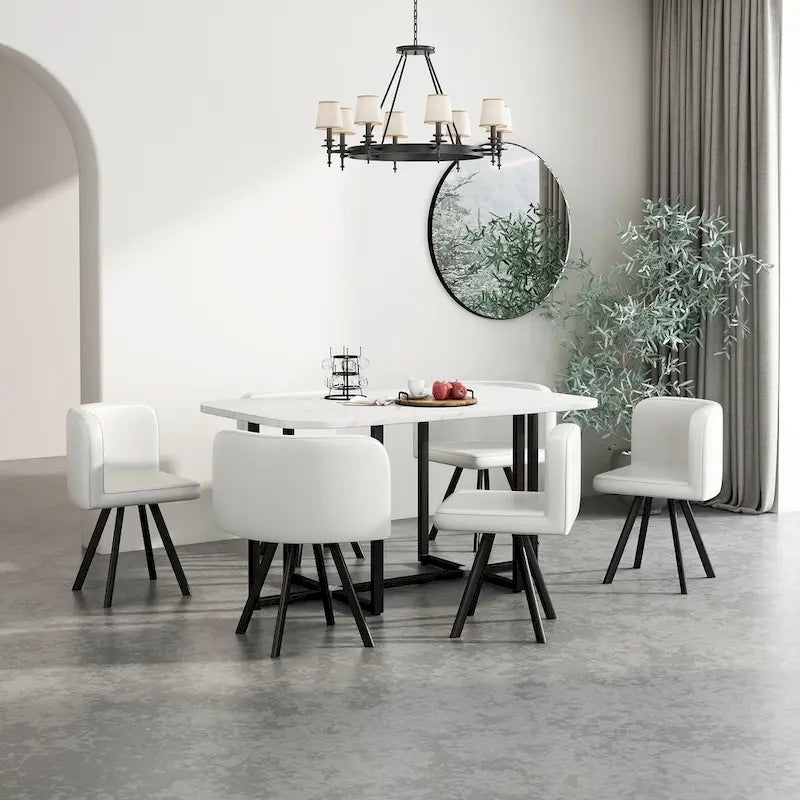 Salle à manger moderne avec table rectangulaire en marbre et 6 chaises rembourrées