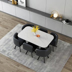 Salle à manger moderne avec table rectangulaire en marbre et 6 chaises rembourrées