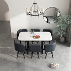Salle à manger moderne avec table rectangulaire en marbre et 6 chaises rembourrées