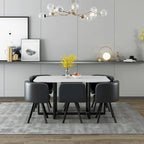 Salle à manger moderne avec table rectangulaire en marbre et 6 chaises rembourrées